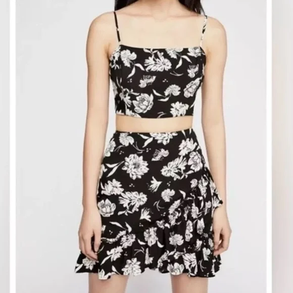 Free People I’ve Got A Feeling Black White Floral Skirt and Top Set, NWT, Small - Picture 1 of 15